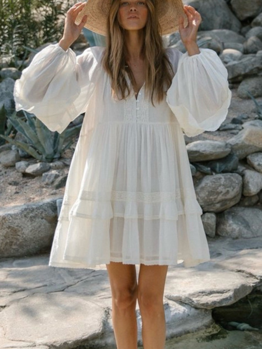 Spell Cream Boho Tiered Mini Dress- Magnolia Mini Dress